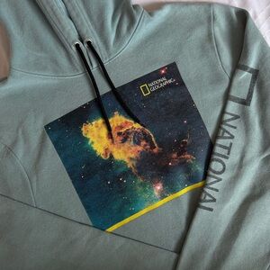 National Geographic Teal Hoodie with Cosmic Graphic